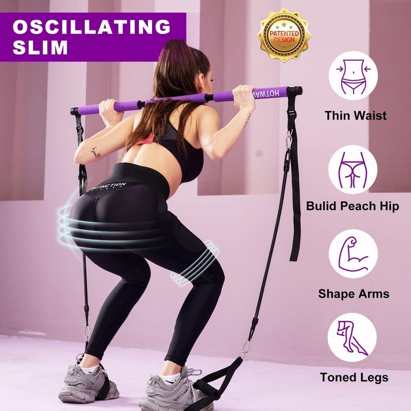OSCILLATING SLIM Pilates bar kit Multiple Fitness bar with Resistance Bands, Ab Rollers.Core Strength Training Equipment. Squat Machine for Men and Women.Portable Home Gym Pilates bar kit for Full Body Training Women - Image 2